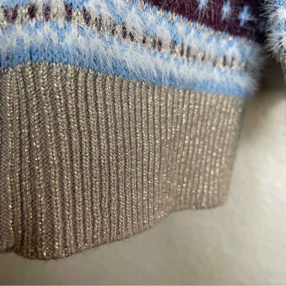 Ann Taylor Sparkle Fair Isle Funnel Neck Sweater Eyelash Fabric Size Large - Picture 9 of 12